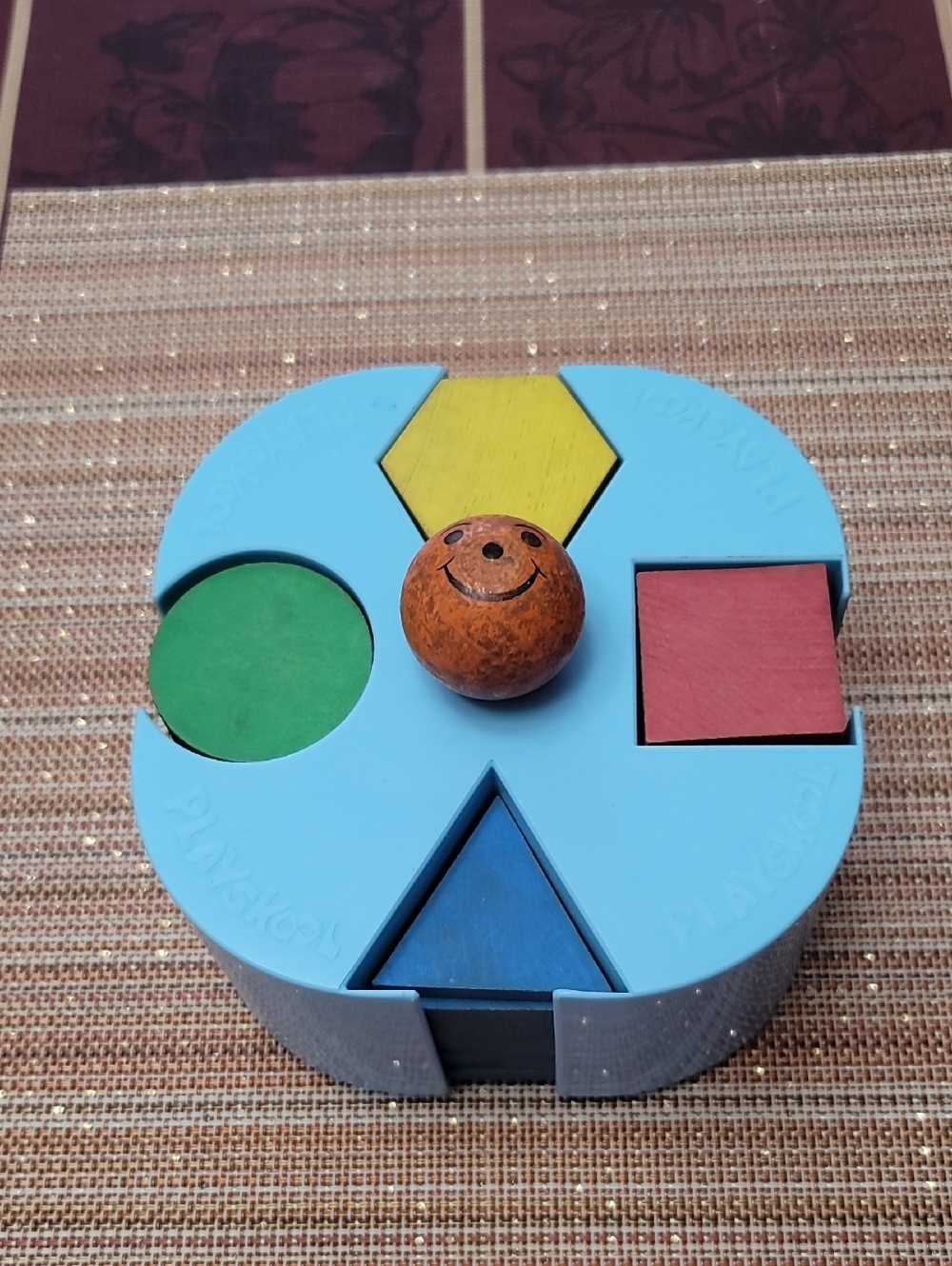 Wooden Shape Sorter Toy with Smiling Ball - Blue, Multicolor